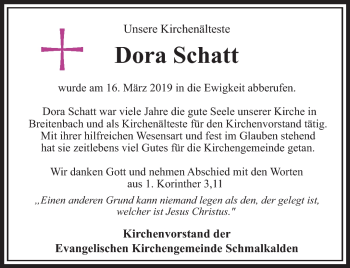 Traueranzeige von Dora Schatt von Südthüringer Presse