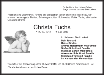 Traueranzeige von Christa Fuchs von Frankenpost