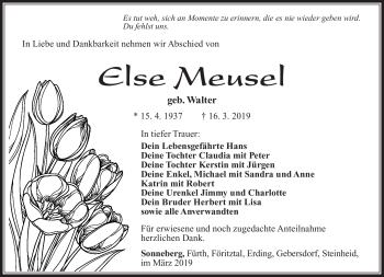 Traueranzeige von Else Meusel von Südthüringer Presse