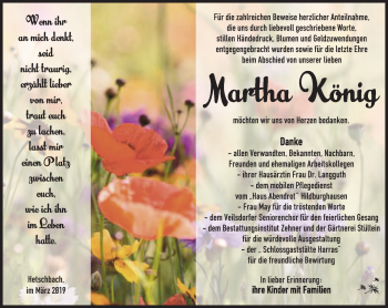 Traueranzeige von Martha König von Südthüringer Presse