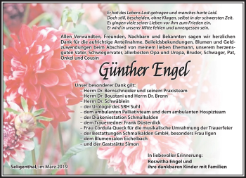 Traueranzeige von Günther Engel von Südthüringer Presse