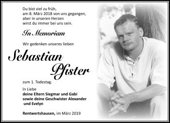 Traueranzeige von Sebastian Pfister von Südthüringer Presse