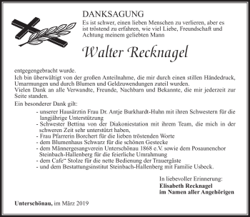 Traueranzeige von Walter Recknagel von Südthüringer Presse