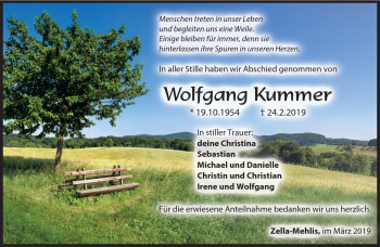 Traueranzeige von Wolfgang Kummer von Südthüringer Presse