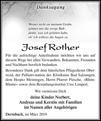 Traueranzeige von Josef Rother von Südthüringer Presse