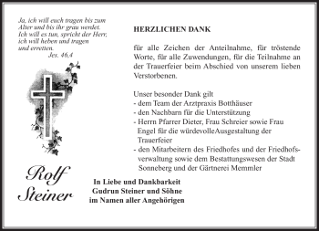 Traueranzeige von Rolf Steiner von Südthüringer Presse