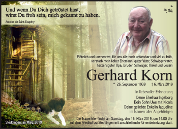 Traueranzeige von Gerhard Korn von Südthüringer Presse