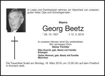 Traueranzeige von Georg Beetz von Neue Presse Coburg