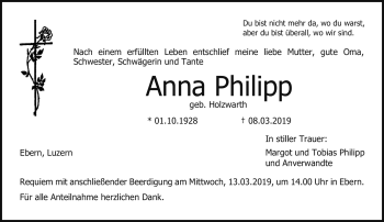 Traueranzeige von Anna Philipp von Neue Presse Coburg
