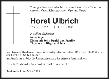Traueranzeige von Horst Ulbrich von Südthüringer Presse
