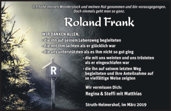 Traueranzeige von Roland Frank von Südthüringer Presse