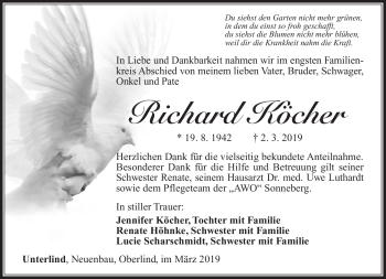 Traueranzeige von Richard Köcher von Südthüringer Presse