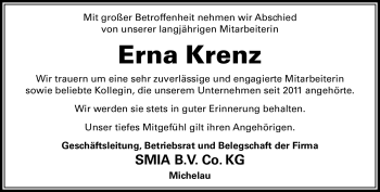 Traueranzeige von Erna Krenz von Neue Presse Coburg