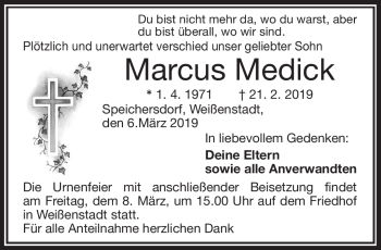 Traueranzeige von Marcus Medick von Frankenpost