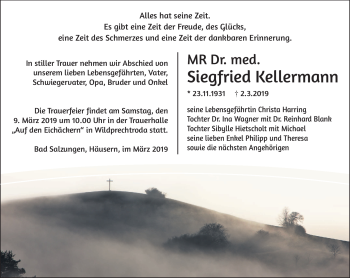 Traueranzeige von Siegfried Kellermann von Südthüringer Presse