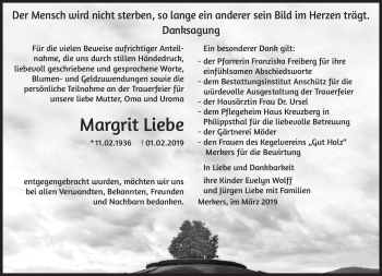 Traueranzeige von Margrit Liebe von Südthüringer Presse