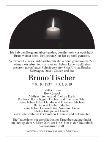 Traueranzeige von Bruno Tischer von Südthüringer Presse