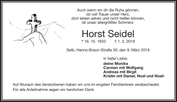 Traueranzeige von Horst Seidel von Frankenpost