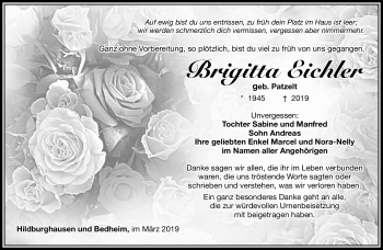 Traueranzeige von Brigitta Eichler von Südthüringer Presse
