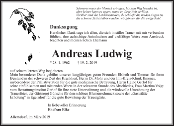 Traueranzeige von Adreas Ludwig von Südthüringer Presse