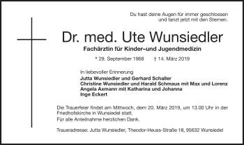 Traueranzeige von Ute Wunsiedler von Frankenpost