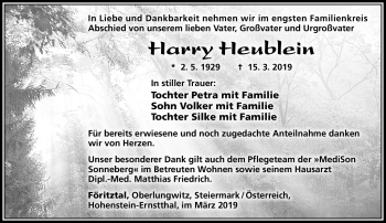 Traueranzeige von Harry Heublein von Südthüringer Presse
