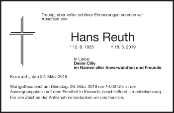 Traueranzeige von Hans Reuth von Neue Presse Coburg