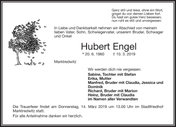 Traueranzeige von Hubert Engel von Frankenpost