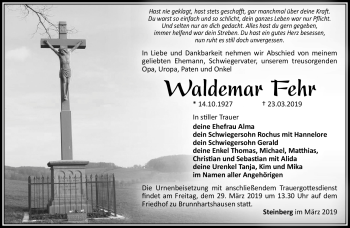 Traueranzeige von Waldemar Fehr von Südthüringer Presse