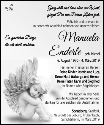 Traueranzeige von Manuela Enderle von Südthüringer Presse