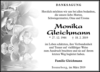 Traueranzeige von Monika Gleichmann von Südthüringer Presse