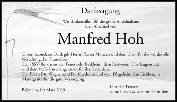 Traueranzeige von Manfred Hoh von Neue Presse Coburg