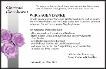 Traueranzeige von Gertrud Gernhardt von Südthüringer Presse