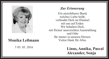 Traueranzeige von Monika Leßmann von Frankenpost