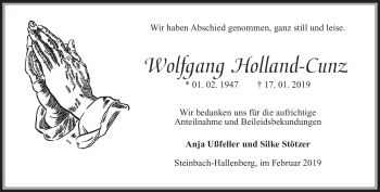 Traueranzeige von Wolfgang Holland-Cunz von Südthüringer Presse