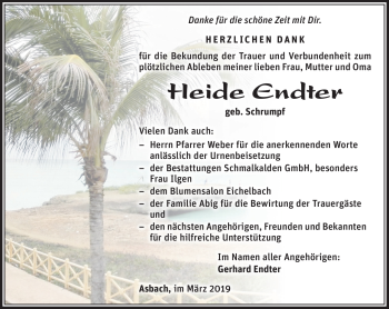 Traueranzeige von Heide Endter von Südthüringer Presse