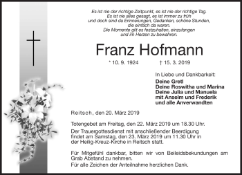 Traueranzeige von Franz Hofmann von Neue Presse Coburg