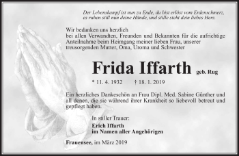 Traueranzeige von Frida Iffarth von Südthüringer Presse