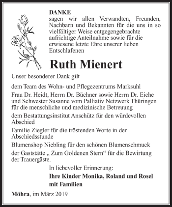 Traueranzeige von Ruth Mienert von Südthüringer Presse