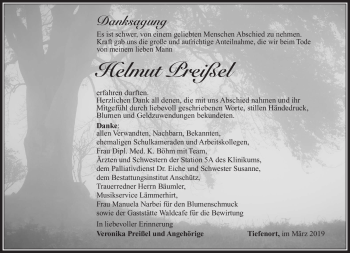 Traueranzeige von Helmut Preißel von Südthüringer Presse