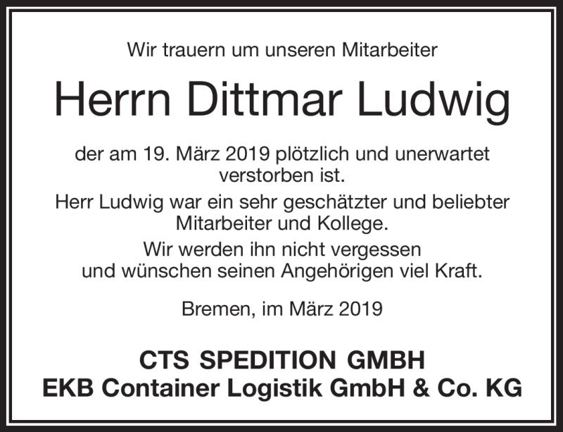  Traueranzeige für Dittmar Ludwig vom 23.03.2019 aus Frankenpost