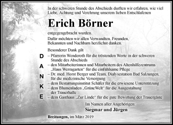 Traueranzeige von Erich Börner von Südthüringer Presse