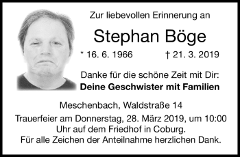 Traueranzeige von Stepahn Böge von Neue Presse Coburg