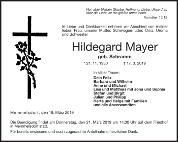 Traueranzeige von Hildegard Mayer von Neue Presse Coburg