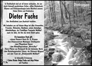 Traueranzeige von Dieter Fuchs von Südthüringer Presse
