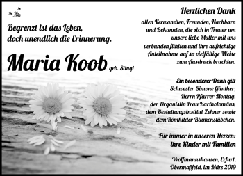 Traueranzeige von Maria Koob von Südthüringer Presse