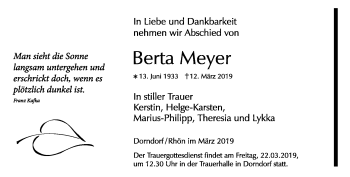 Traueranzeige von Berta Meyer von Südthüringer Presse
