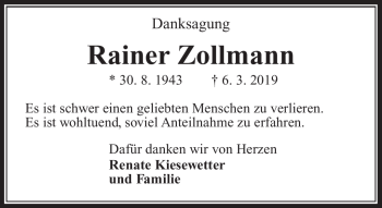 Traueranzeige von Rainer Zollmann von Südthüringer Presse