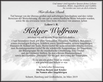 Traueranzeige von Holger Wolfram von Südthüringer Presse