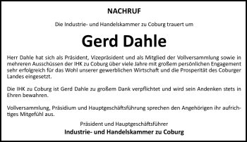 Traueranzeige von Gerd Dahle von Neue Presse Coburg